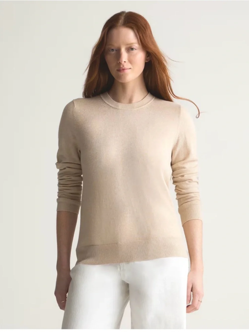 Quince Lightweight Cotton Cashmere Crew Sweater Heather Oatmeal Medium - Picture 1 of 8